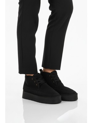 Aspor Siyah Içi Kürklü Bağcıklı Kadın Düz Bot