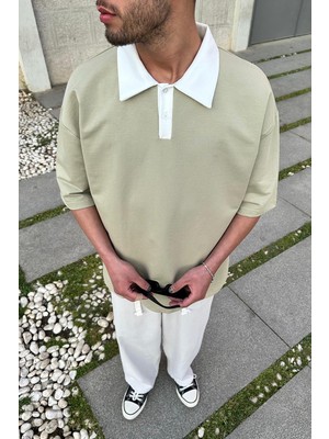 Su Yeşili Basic Polo Yaka Outplenty Premium Oversize Tişört