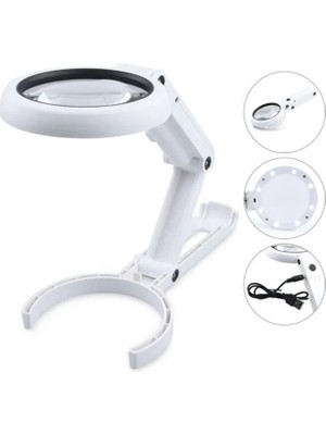 Starseven USB Şarj Edilebilir Katlanabilir 3.5-10X Büyüteç 8 Ledli Masa ve Eliçin Taşınabilir Büyüteç FS90RC
