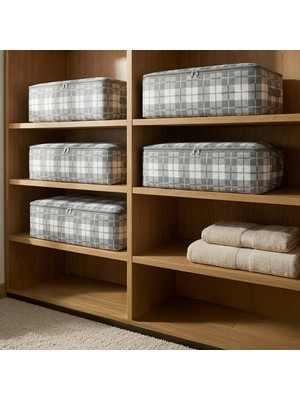 Nacarev 5 Adet Büyük Boy Kare Desenli Ekose Gri Baza Altı Yastık Yorgan Kıyafet Düzenleyici Hurç Seti 60X40X20 cm