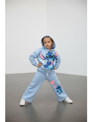 Cg Kids Stitch Temalı Ispanyol Paça 2 Iplik Kız Çocuk Alt Üst Eşofman Takım Süper Kalite