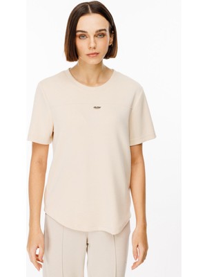 On Fashion Göğsü Tek Çizgi Sıfır Yaka Kısa Kol Bluz