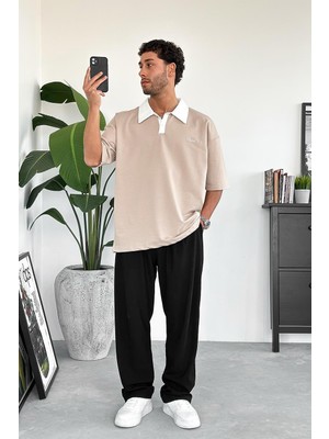 Krem Bound Polo Yaka Outplenty Premium Oversize Tişört