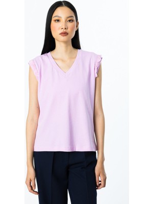 On Fashion Omuzu Detaylı V  Yaka Bluz