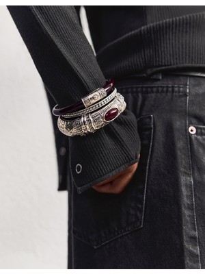 Moderncevher Antik Dokulu Bordo Detaylı 3’lü Kombin Bileklik Seti