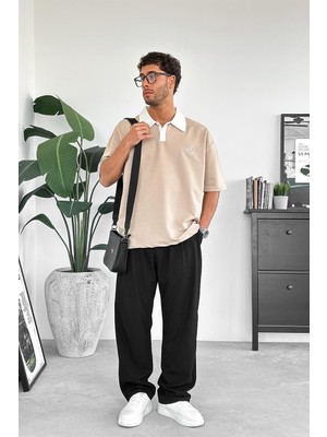 Krem Rose polo Yaka Outplenty Premium Oversize Tişört