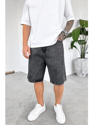 Dokulu Gri Basic Premium Baggy Kot Şort