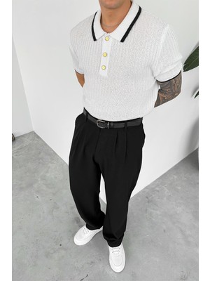 Beyaz Old Money Oversize Polo Yaka Tişört