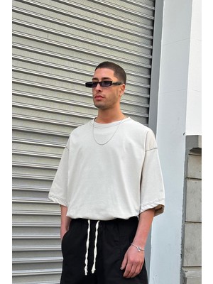 Krem Ters Dikiş Z9 Bs Boxy Fit Oversize Tişört