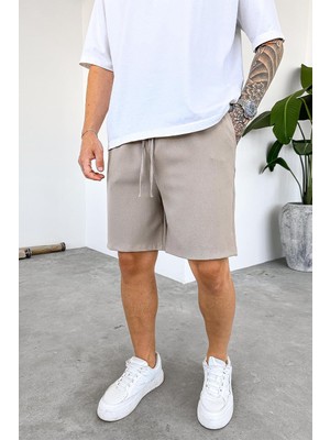 Krem Basic Kumaş Premium Relaxed Şort