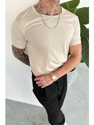 Bej Basic Premium Relaxed Tişört