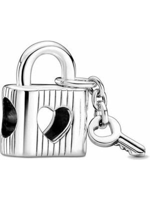 Kumi 925 Ayar Gümüş  Bileklikleri İçin Kilit ve Kalpli Anahtar Charm
