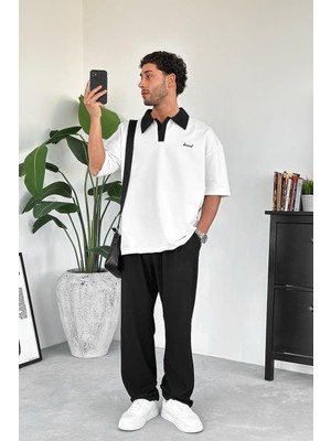 Beyaz Bound Polo Yaka Outplenty Premium Oversize Tişört