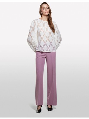 Sisley Pamuk Karışımlı Desenli Balon Kol Oversize Bluz Kadın Krem Bluz - 325A5WTKLQ09X