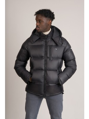 FBI Slimfit Dik Yaka Çıkartılabilir Kapşonlu Astarlı Şişme Mont