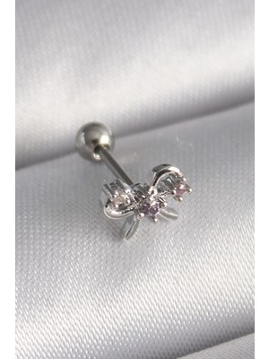 Ayder Timya 316L Çelik Gümüş Renk Zirkon Taşlı Kurdele Tragus Piercing - TJ-PR1265 TG/Tmya1395 218498