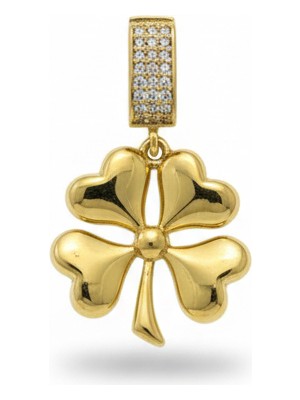 Luxevibe Accessories Çelik Gold Renk Suya Dayanıklı Zarif Zirkon Taşlı Dört Yapraklı Şans Yonca Kolye Ucu Ajda Charm
