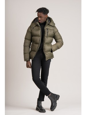 FBI Slimfit Dik Yaka Çıkartılabilir Kapşonlu Astarlı Şişme Mont