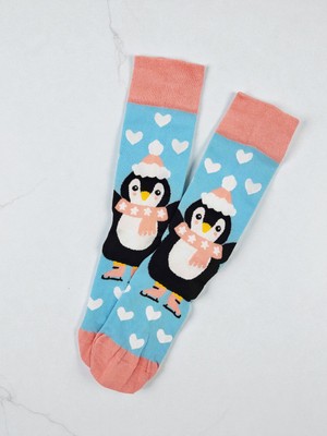 Şapkalı Penguen Desenli Renkli Çorap