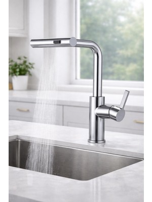 Rena Çok Modlu Spiralli Mutfak Eviye Bataryası Çek Bırak Başlık Yağmurlamalı