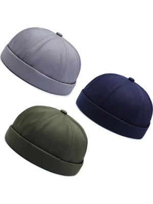 Aida Jewelss 3 Lü Set %100 Pamuk Cap Ayarlanabilir Docker Şapka Yazlık Takke Şapka Retro Şapka Takke Şapka