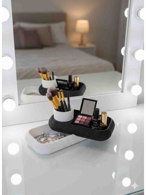Minelly | Makyaj ve Takı Düzenleyici - Çift Katmanlı Vanity Organizer (Siyah & Beyaz)