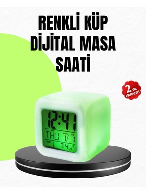 HERŞEYBURDAMODA Gece Lambası Fonksiyonlu Renk Değiştiren LED Küp Dijital Saat