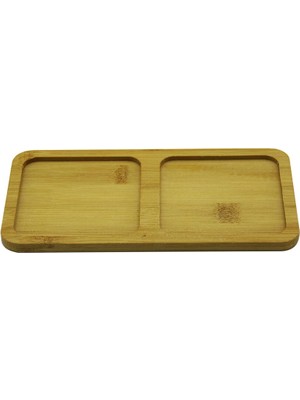 Calperia Dikdörtgen - 2 Bölmeli - 10X19.5CM  Ahşap Bambu Yağdanlık Altlık (5047)