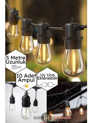 Toptanhane 5 Metre Kırılmaz 10 Ampullü Dış Mekan LED Işık Zinciri Eklenebilir Su Geçirmez Bahçe Aydınlatması