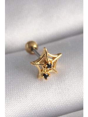 Ayder Timya 316L Çelik Gold Renk Siyah Zirkon Taş Detay Örümcek Ağ Model Tragus Piercing - TJ-PR1292 TG/TMYA1395 218522