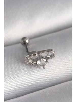 Ayder Timya 316L Çelik Gümüş Renk Zirkon Taşlı Toplu İğne Tragus Piercing - TJ-PR1275 TG/Tmya1395 218508