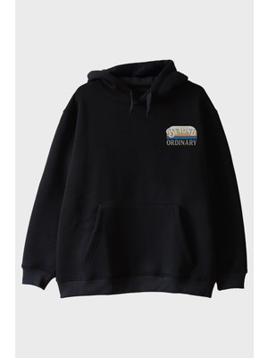 Lofux Beyond Ordinary Baskılı Siyah Hoodie