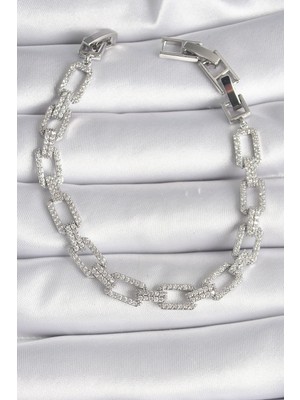 Ayder Timya Pirinç Gümüş Renk Zirkon Taşlı Zincir Model Vıp Seri Kadın Bileklik - TJ-BB6493 TG/TMYA1395 218586