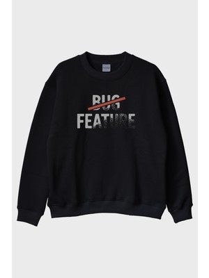 Nuugg Bug Feature Siyah Bisiklet Yaka Sweatshirt