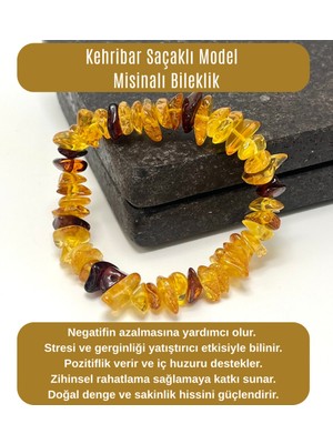 Yıldız Doğal Taş Sertifikalı Damla Kehribar Saçaklı Model Misinalı Bileklik