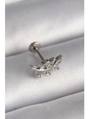 Ayder Timya 316L Çelik Gümüş Renk Dal Model Zirkon Taş Detaylı Tragus Piercing - TJ-PR1343 TG/Tmya1395 218545
