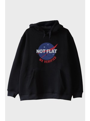 Nuugg Bilim ve Mizahı Birleştiren 'not Flat - We Verified' Siyah Hoodie