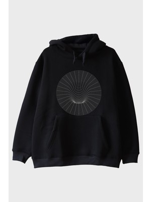 Nuugg Wormholecircle Baskılı Modern Bilim ve Teknoloji Siyah Hoodieü