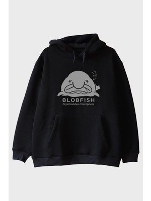 Nuugg It Me Baskılı Blobfish Tasarım Siyah Hoodie