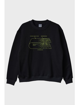 Nuugg Curved Space-Time Baskılı Solucan Deliği Siyah Bisiklet Yaka Sweatshirt