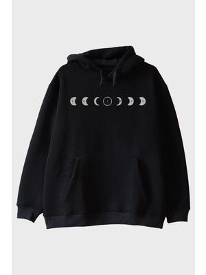 Nuugg Eclıpse Ay Evreleri Tasarımı Siyah Siyah Hoodie