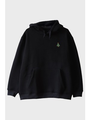 Nuugg Yılbaşı Ağacı Desenli Siyah Hoodie