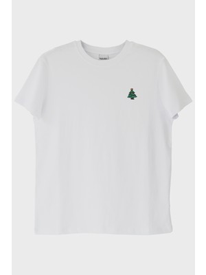 Nuugg Yılbaşı Ağacı Desenli Beyaz Tişört