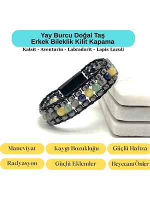 Yıldız Doğal Taş Sertifikalı Yay Burcu Disk Model Doğal Taş Erkek Bileklik Mıknatıslı Kilit
