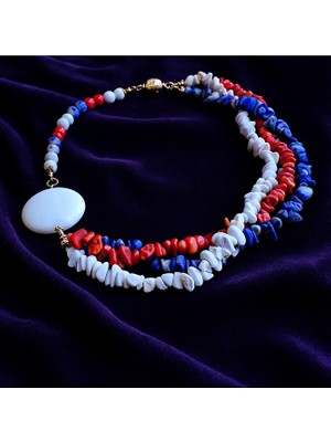 Asteria Elite Kırık Mercan Lapis Havlit 3 Sıralı Ruhsal Denge Konsantrasyon ve Nazar Koruma Kolyesi