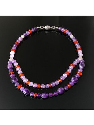 Asteria Elite Ametist Kehribar Iki Sıralı Koruması ve Pozitif Enerji Kolyesi