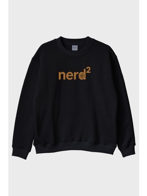 Nuugg Nerd² Atom Sembollü Baskılı Siyah Bisiklet Yaka Sweatshirt