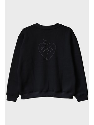 Nuugg Gövde Kalp Desenli Nakış Bisiklet Yaka Sweatshirt - Sevgililer Günü Hediyesi