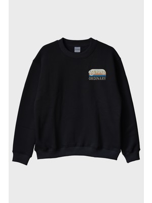 Nuugg Beyond Ordinary Baskılı Siyah Bisiklet Yaka Sweatshirt