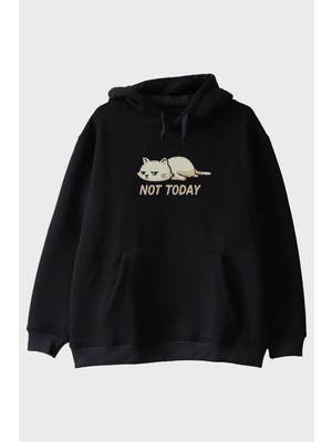 Nuugg Yorgun Kedi Mizahi Not Today Siyah Hoodie